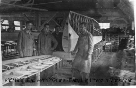 1935/36: Bau von 12 Grunau Baby II in Lizenz in Munsingen