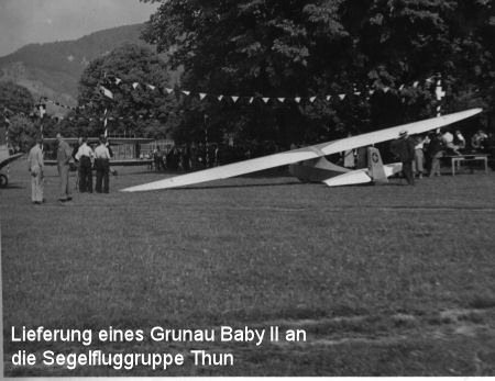 Lieferung eines Grunau Baby II an die Segelfluggruppe Thun